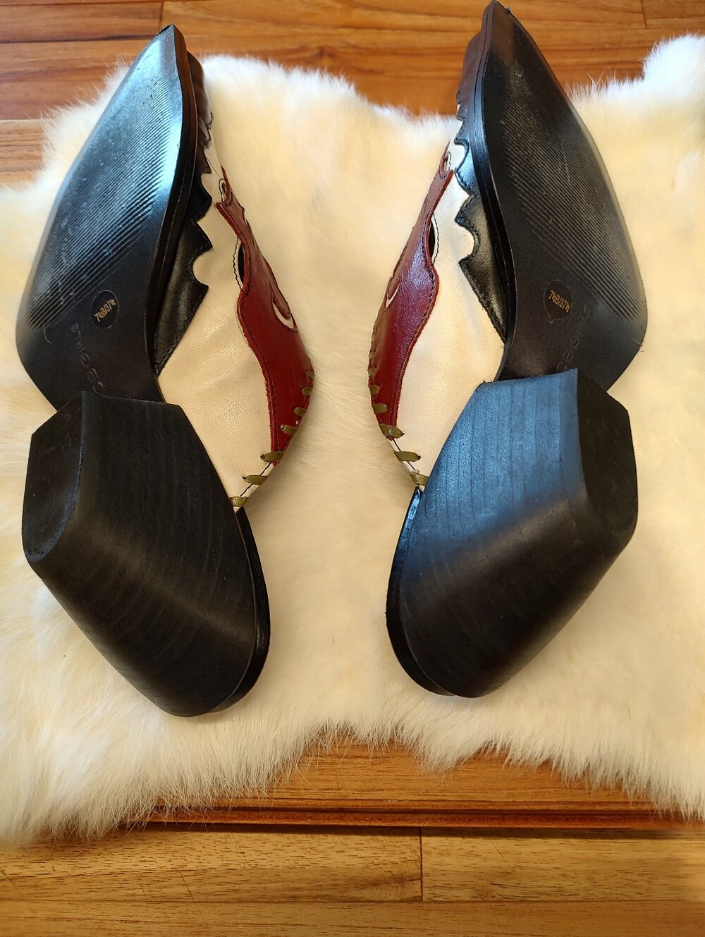 Y2K BCBG Leather Western Mules Slides Cowgirl Floral Applique Whip-Stitch 7.5 - Picture 9 of 13